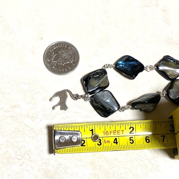 Blue Irregular Mother of Pearl Shell Necklace + Cute Slim Cat Pendant - Picture 12 of 13